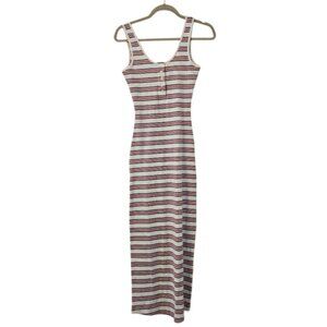 White, Blue and Red ASOS Design Women's Scoop Back Ribbed Striped Midaxi Dress